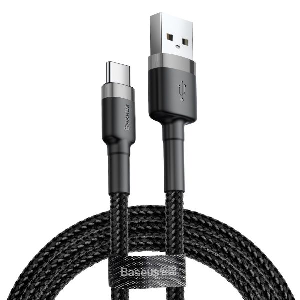 USB kabelis Baseus Cafule Type-C 1.0m 3.0A pilkas-juodas CATKLF-BG1