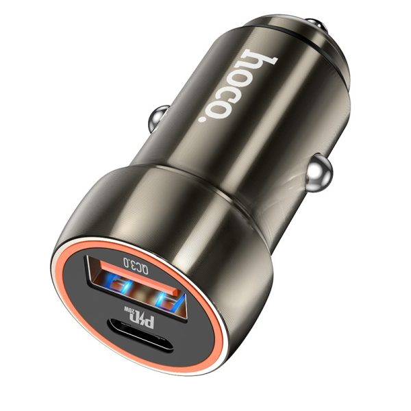 Automobilinis įkroviklis Hoco Z46A USB-A/Type-C PD20W+QC3.0 pilkas