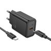 Įkroviklis Hoco N60 20W GaN USB-C + USB-C to USB-C cable 1.0m juodas