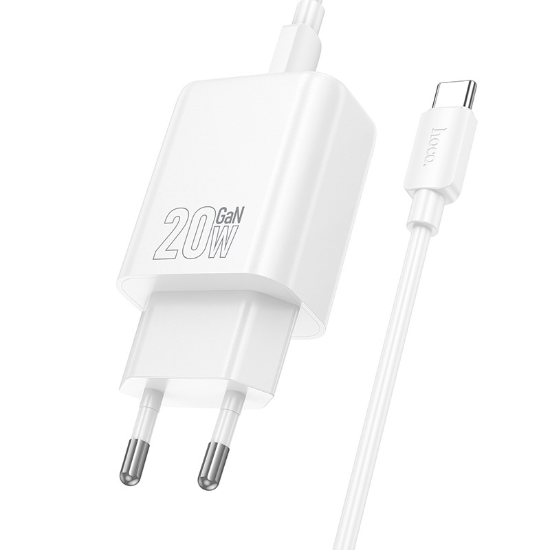 Įkroviklis Hoco N60 20W GaN USB-C + USB-C to USB-C cable 1.0m baltas