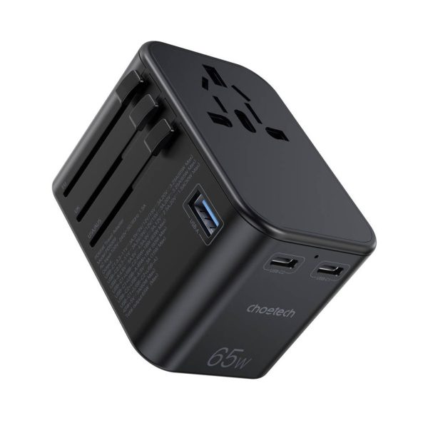 Universalus kelioninis įkroviklis Choetech PD5009 65W 2xUSB-C/USB-A juodas