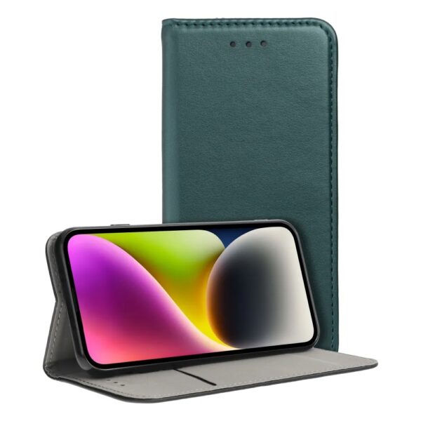 Dėklas Smart Magnetic Samsung A175 A17 4G/A176 A17 5G/A185 A18 4G/A186 A18 5G tamsiai žalias