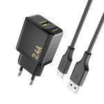 Įkroviklis Dudao A23T 12W USB-A + USB-A to USB-C cable 1.0m juodas
