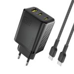 Įkroviklis Dudao A29C GaN 65W 2xUSB-C/USB-A + USB-C to USB-C cable 1.0m juodas
