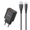 Įkroviklis Awei PD81T-EU 22.5W USB-A/USB-C + USB-A to USB-C cable 1.0m juodas