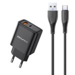 Įkroviklis Awei PD81T-EU 22.5W USB-A/USB-C + USB-A to USB-C cable 1.0m juodas