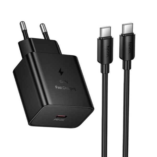Įkroviklis Hoco N77 45W USB-C + USB-C to USB-C cable 1.0m juodas